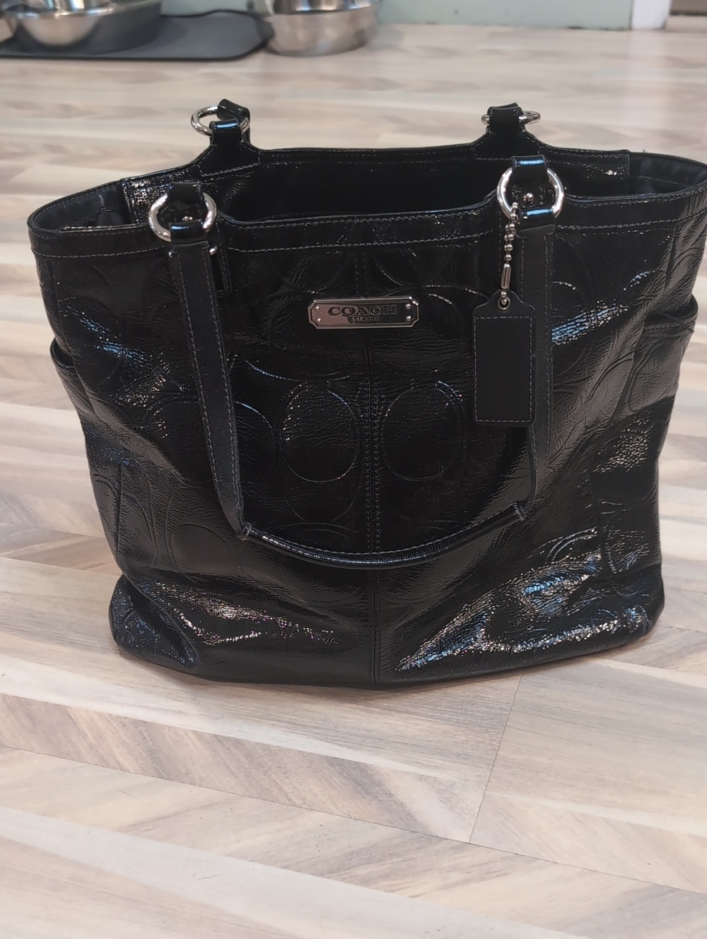 Coach Black Patent Signature Tote